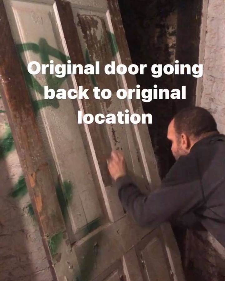 The only surviving original 1889 door at Oaklands on 9th, cleaned up and rehung in its basement coal-room doorway.
